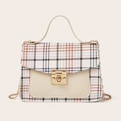 Сумка с поворотным замком и цепочкой в клетку Shein