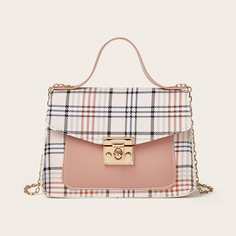 Сумка с поворотным замком и цепочкой в клетку Shein