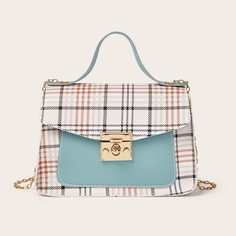 Сумка с поворотным замком и цепочкой в клетку Shein