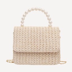 Миниатюрная соломенная сумка из искусственного жемчуга Shein