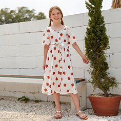 с поясом Фрукты и овощи Бохо Платья для девочек Shein