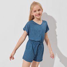 узел Одноцветный Повседневный Комбинезоны для девочек Shein