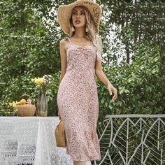 Платье с цветочным принтом и оборками Shein