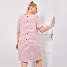 Пуговица Полосатый Повседневный Платья размер плюс Shein