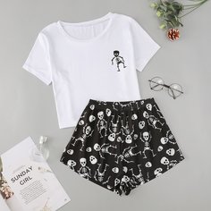 Пижама с принтом скелета Shein