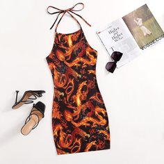 Открытая спина Животный Повседневный Платье Shein