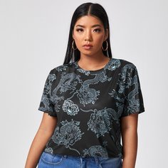 Животный Повседневный Футболка размера плюс Shein