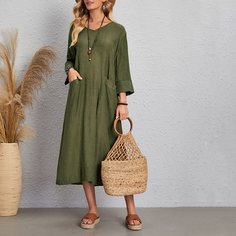 Однотонное платье с карманами Shein