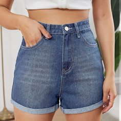 Карман Одноцветный Джинсовые шорты Shein