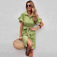 с оборками Одноцветный Повседневный Платье Shein