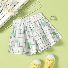 Клетчатый Повседневный Шорты для девочек Shein