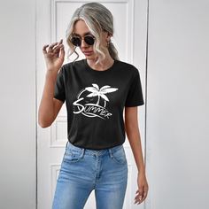 буква Повседневный Футболки Shein