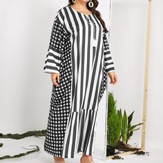 С оборками Клетчатый Повседневный Платья размер плюс Shein