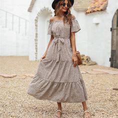 с поясом Принт Бохо Платье Shein