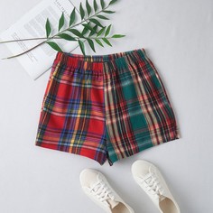 Шорты в клетку с эластичной талией Shein
