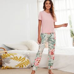 Цветочный принт Повседневный Пижама Shein