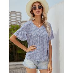 с оборками цветочный Бохо Блузы Shein