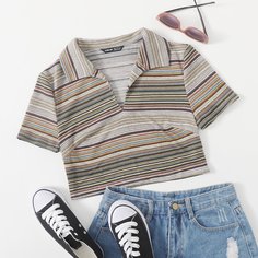 Короткая футболка в полоску Shein