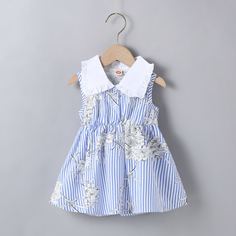 Платье в полоску с цветочным принтом для девочек Shein