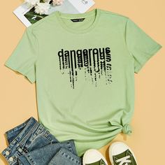 буква Повседневный Футболки Shein