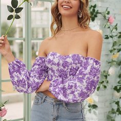 Застежка Цветочный Бохо Блузы Shein