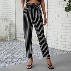 Пояс Полосатый Повседневный Брюки Shein