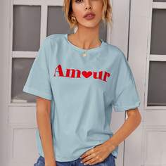 Футболка с текстовым принтом Shein