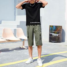 Мужские шорты и футболка с текстовым принтом Shein