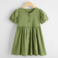 Платье с пышными рукавами и пуговицами для девочек Shein