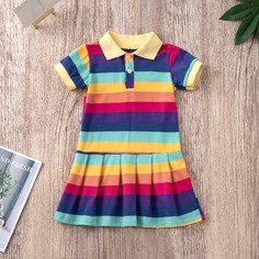 Разноцветное полосатое платье для девочек со складками Shein
