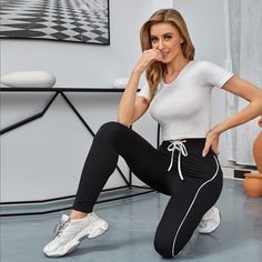 на шнурках Спортивный Леггинсы Shein