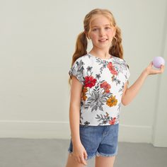 Топ с цветочным принтом для девочек Shein