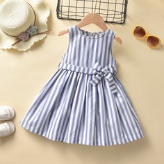 с поясом Полосатый Повседневный Платья для девочек Shein
