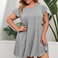 Одноцветный Повседневный Платья размер плюс Shein