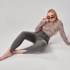 Разрез Одноцветный Повседневный Джинсы размер плюс Shein