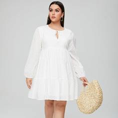 С батом перед Одноцветный Повседневный Платья размер плюс Shein