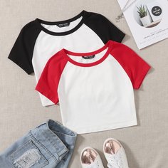 Контрастный цвет Повседневный Футболки Shein