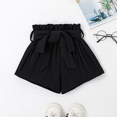 Пояс Одноцветный Повседневный Шорты для девочек Shein
