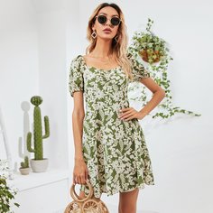 со сборками Цветочный принт Бохо Платье Shein