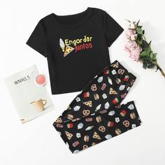 Мультяшный принт милый Пижама Shein