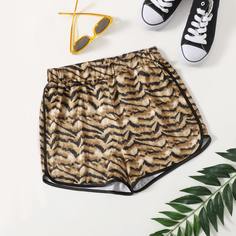 Контрастная отделка Животный Повседневный Шорты Shein