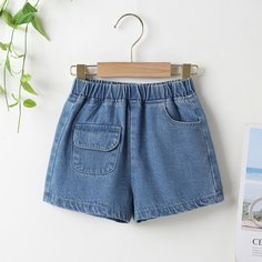 Карман Одноцветный Джинсовые шорты для девочек Shein