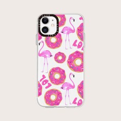 Чехол для телефона с узором фламинго и пончика Shein