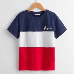 Контрастная футболка с вышивкой для мальчиков Shein