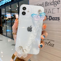 Прозрачный чехол для телефона с ремешком и бабочкой 3D Shein