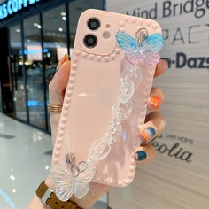 Чехол для телефона с ремешком и бабочкой 3D Shein