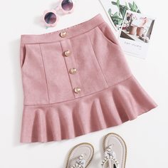 Замшевая однобортная юбка для девочек Shein