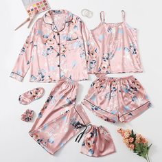 Цветочный принт Элегантный Комплект пижамы Shein