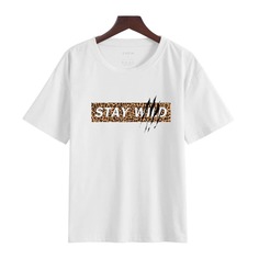 Футболка с текстовым и леопардовым принтом Shein