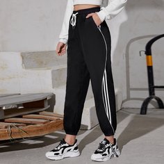 на кулиске Полосатый Спортивные брюки Shein